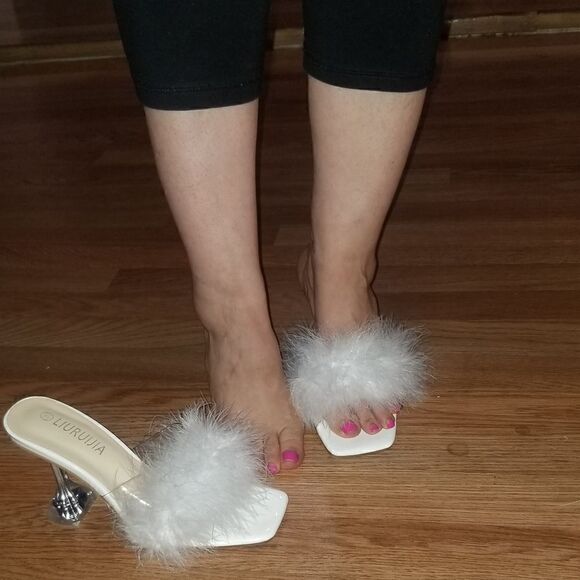 FEATHERED HEELED MULES WHITE PRINCES SHOES 7.5 - Picture 3 of 11